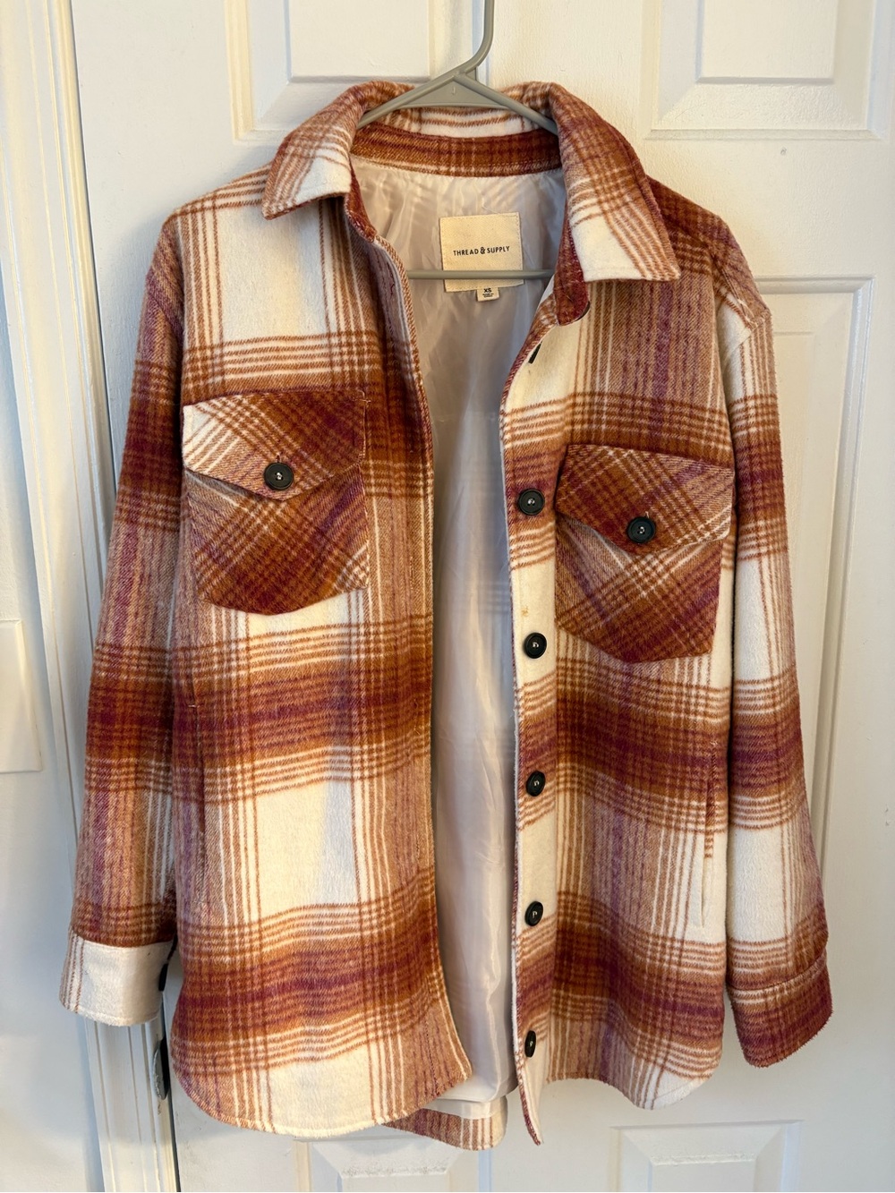 Thread & Supply Women's Rust Plaid Shacket Jacket XS